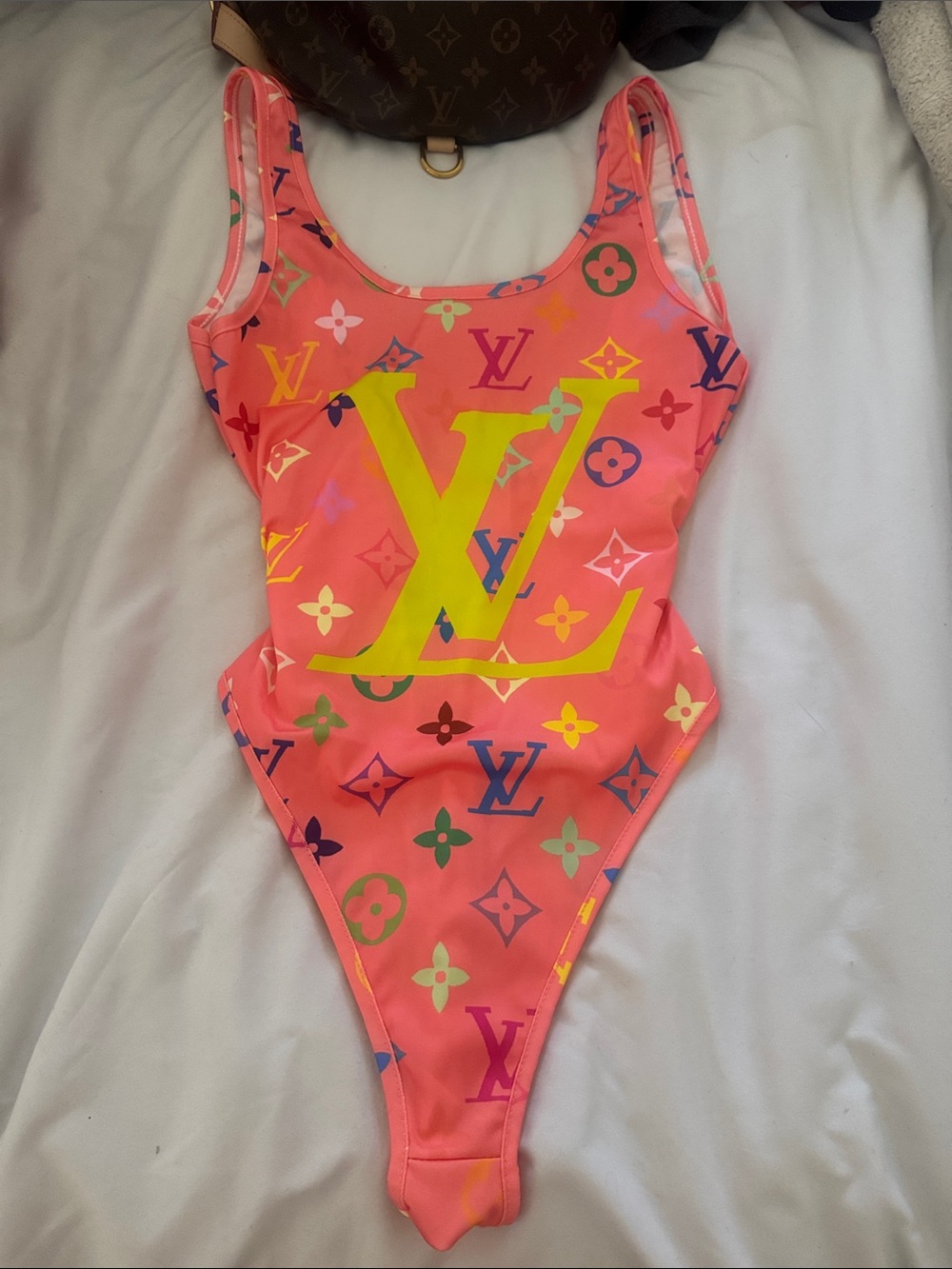 Louis Vuitton Coral Pink Multicolor Monogram One-Piece Swimsuit